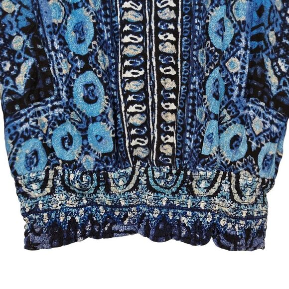 Free People Crop Top Womens XS Blue V-Neck Long Sleeve Paisley Waist Smocked - Picture 9 of 13